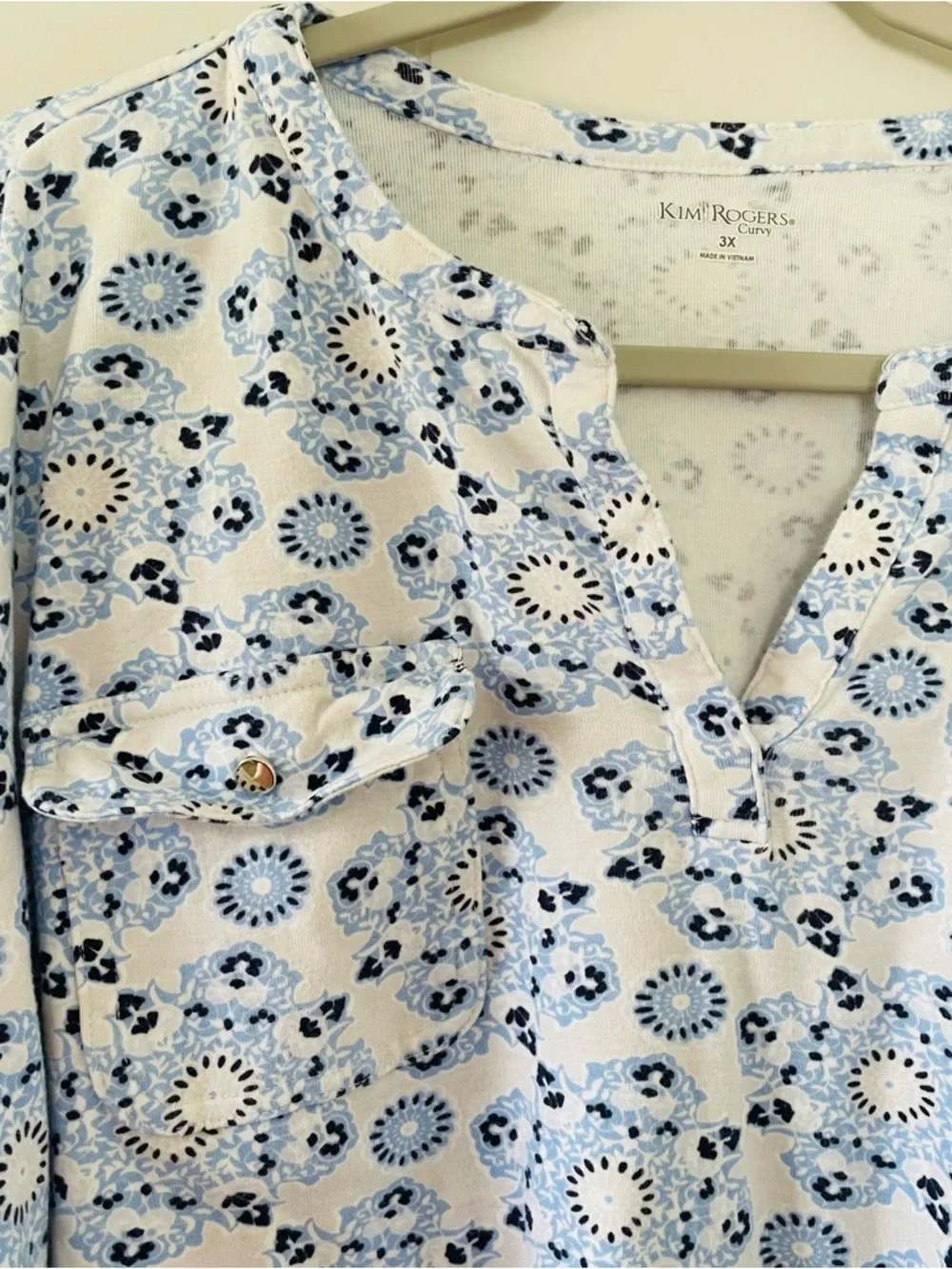 Kim Rogers Light Blue Floral Popover Blouse